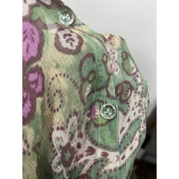 Johnny Was 100% Silk Button Up Blouse Women’s Medium Floral Sheer Boho Cottage - Picture 8 of 10